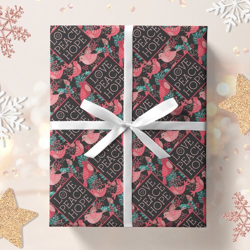 Christmas Love Peace Hope Winter Birds  Wrapping Paper