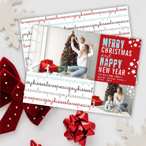 Christmas Love Peace Joy Kisses Holiday Photo Card