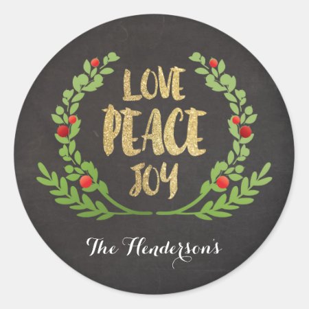 Christmas Love Peace Joy Wreath Stickers