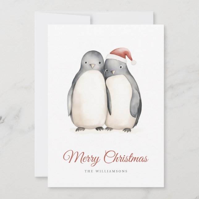 Christmas Love Penguins Holiday Card (Front)