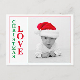 Christmas Love Photo Red Green Typography Holiday  Postcard