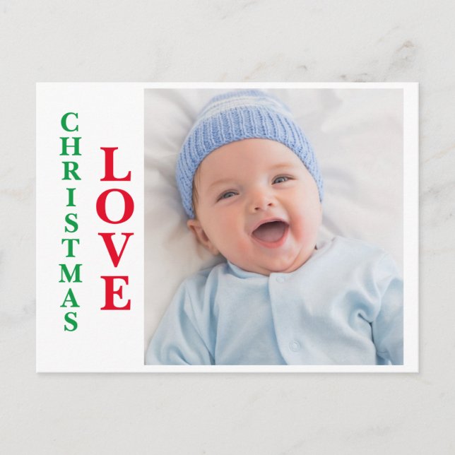 Christmas Love Photo Red Green Typography Holiday Postcard (Front)