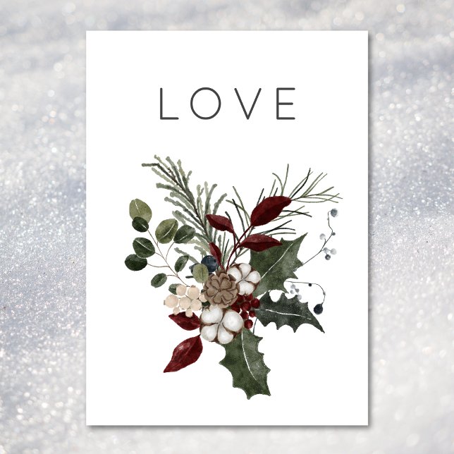 Christmas Love Rustic Minimal Holly Greenery Holiday Card (Christmas Love Rustic Minimal Holly Greenery Holiday Card)