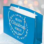 Christmas Love Santa Custom Name Blue Large Gift Bag<br><div class="desc">Create your own 'Love,  Santa' gift bag with this fun and festive design. A stylish template,  personalized with the recipient's name and featuring an illustrated border with snowflakes,  holly,  Christmas stockings and stars. An unique way of presenting a gift to someone special! Colors: blue and white.</div>