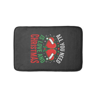 Christmas Love Santa Hat Typography Bath Mat