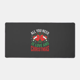 Christmas Love Santa Hat Typography Desk Mat