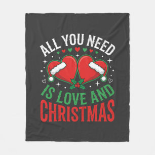 Christmas Love Santa Hat Typography Fleece Blanket