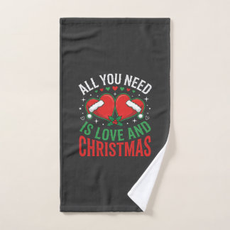 Christmas Love Santa Hat Typography Hand Towel
