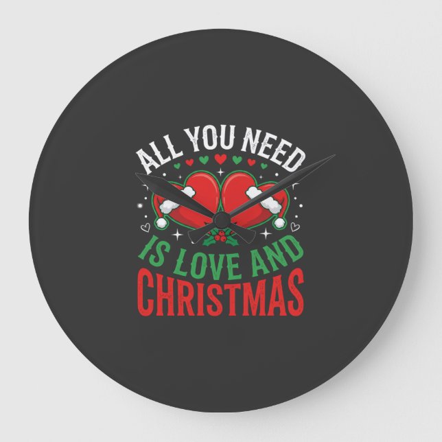Christmas Love Santa Hat Typography Large Clock (Front)