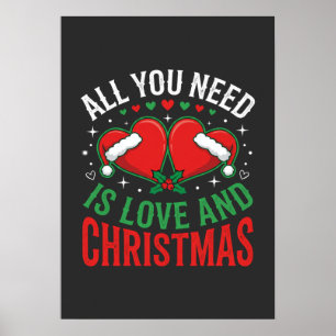 Christmas Love Santa Hat Typography Poster