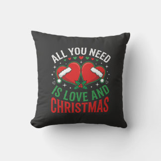 Christmas Love Santa Hat Typography Throw Pillow