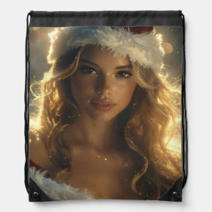 CHRISTMAS LOVE with beautiful Santa Angel Drawstring Bag