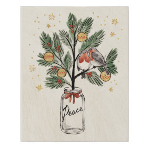 Christmas Lovebirds Peace Faux Canvas Print