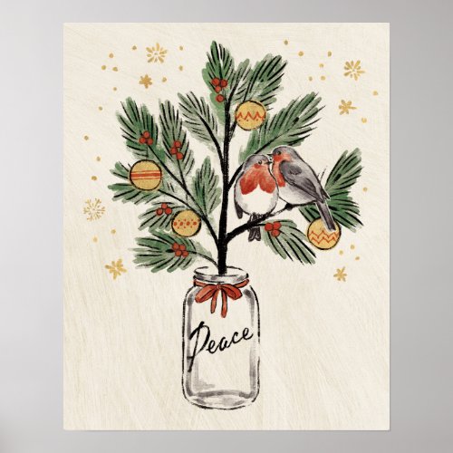 Christmas Lovebirds Peace Poster