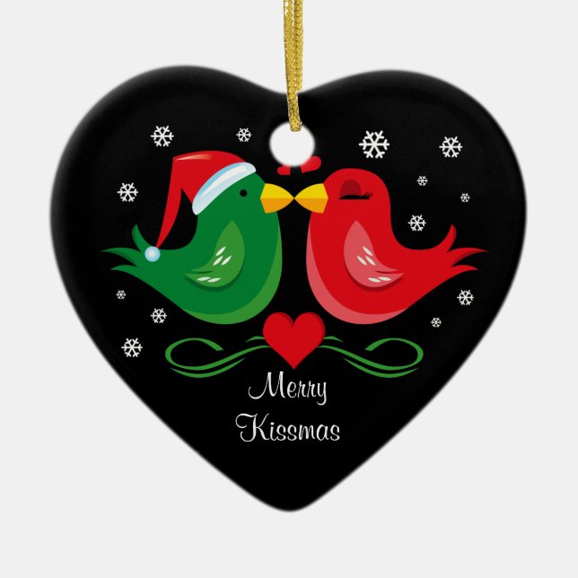 Christmas Lovebirds Personalized Ornament (Front)