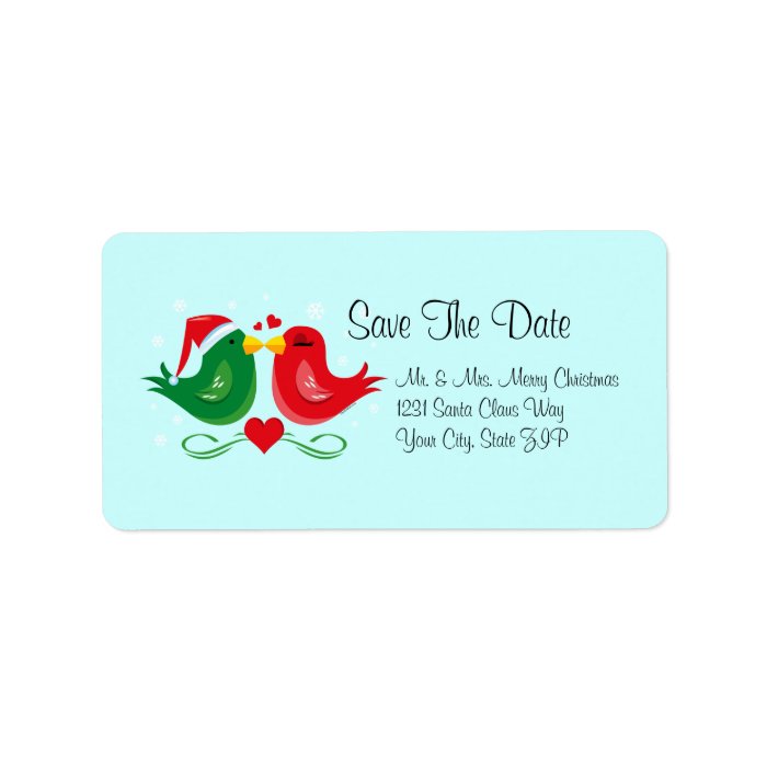 Christmas Lovebirds Save The Date Label