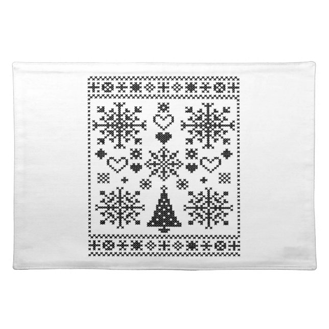 Christmas Lover Cross Pattern Sampler Design Cloth Placemat (Front)