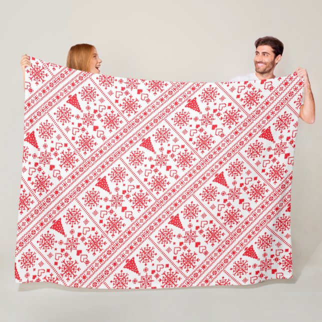 Christmas Lover Cross Pattern Sampler Design Fleece Blanket (In Situ)