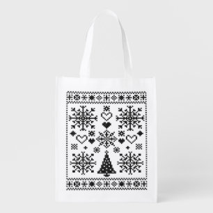 Christmas Lover Cross Pattern Sampler Design Grocery Bag