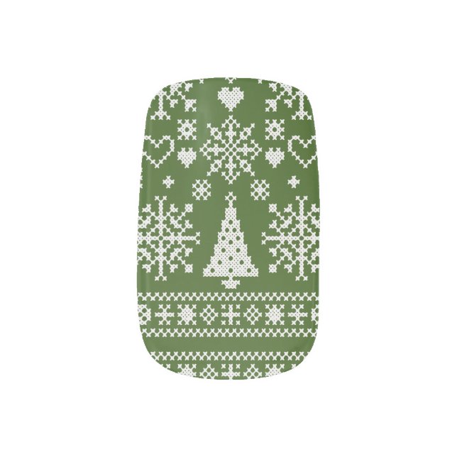 Christmas Lover Cross Pattern Sampler Design Minx Nail Art (Left Thumb)