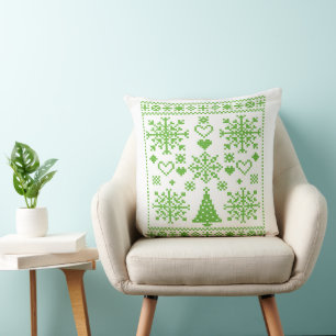 Christmas Lover Cross Pattern Sampler Design Throw Pillow