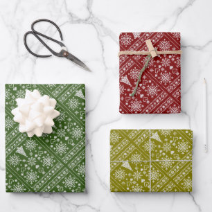 Christmas Lover Cross Pattern Sampler Design Wrapping Paper Sheets