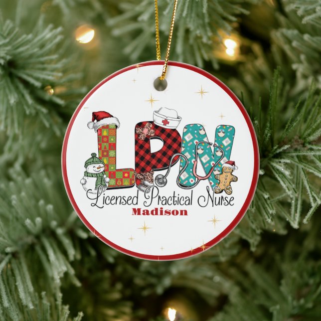   Christmas LPN Nurse Custom Ceramic Ornament (Tree)