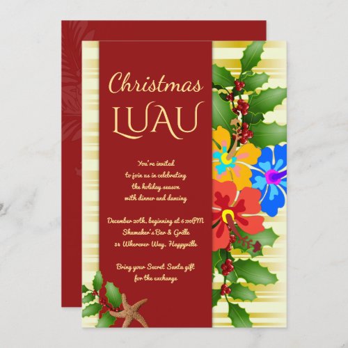 Christmas Luau Hibiscus Holly Party Invitation