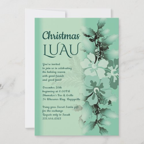 Christmas Luau Hibiscus Holly Swag Party Invitation