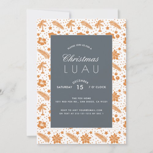Christmas Luau Party Orange x  Navy Invitation