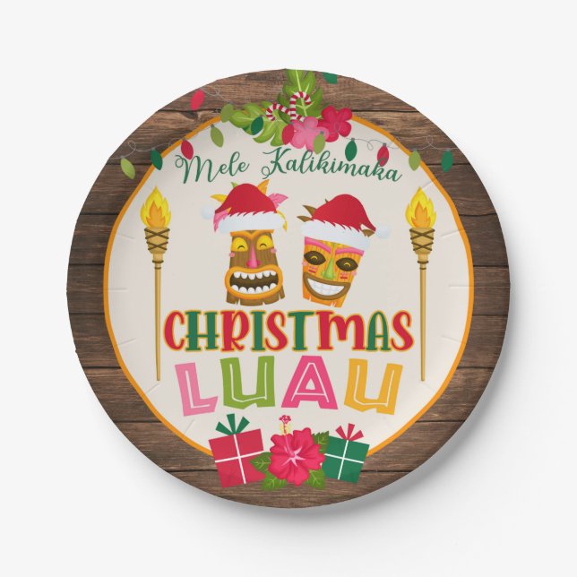 Christmas Luau Party Paper Plate - W (Front)