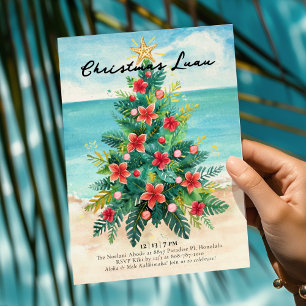 Christmas Luau - Tropical Beach Palm Tree Holiday Invitation