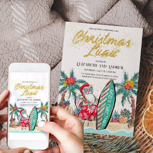 Christmas Luau Tropical Santa Invitation Card