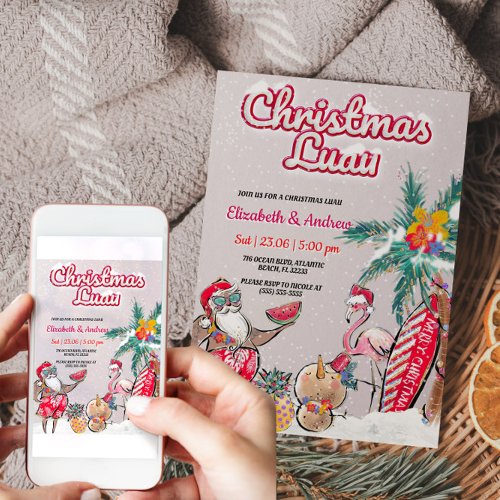 Christmas Luau Tropical Santa Invitation Card