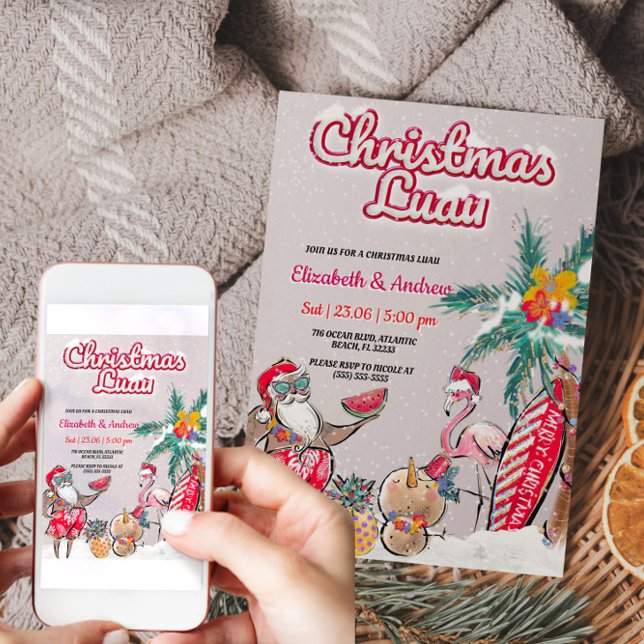 Christmas Luau Tropical Santa Invitation Card (Christmas Luau Tropical Santa Invitation Card)