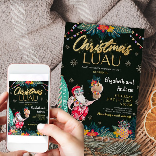 Christmas Luau Tropical Santa Invitation Card (Christmas Luau Tropical Santa Invitation Card)