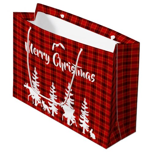 Christmas Lumberjack red plaid checked pattern Large Gift Bag
