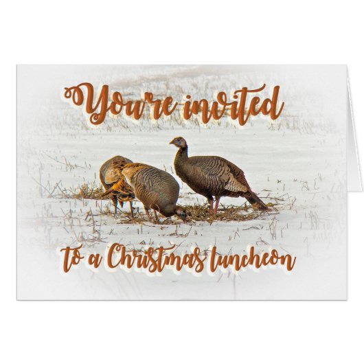 Christmas Lunch Invitation - Wild Turkeys in Snow (Front Horizontal)