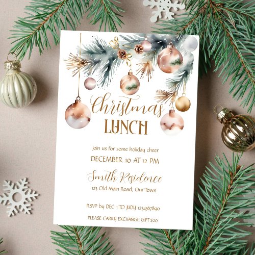 Christmas lunch party snowy boho watercolor  invitation
