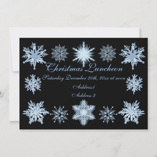 Christmas luncheon blue snowflakes invitation (Front)