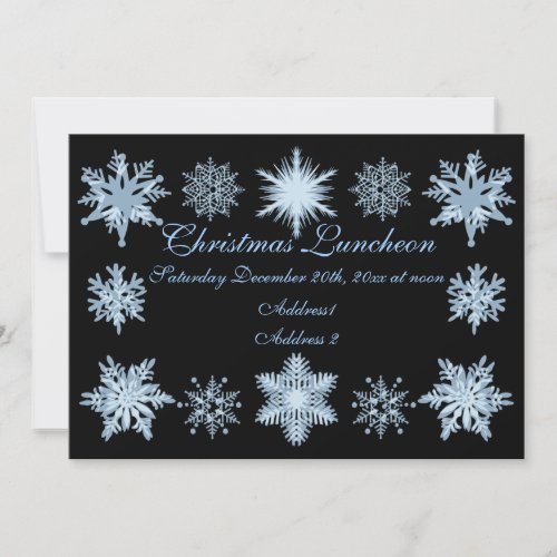 Christmas luncheon blue snowflakes invitation