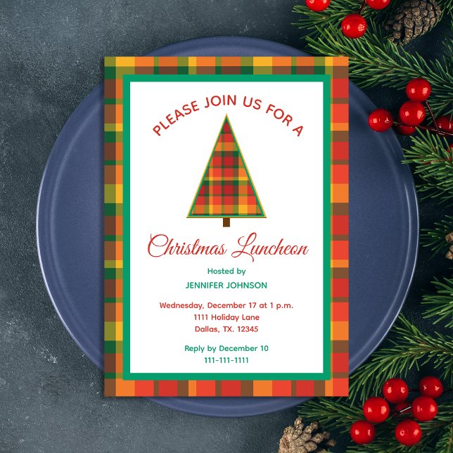 Christmas Luncheon Colorful Plaid Christmas Tree Invitation (Creator Uploaded)