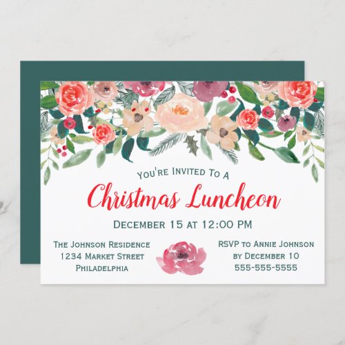 Christmas Luncheon Event Winter Florals Invitation