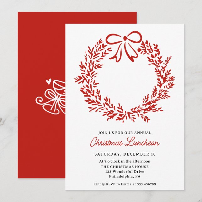 Christmas Luncheon Fancy Wreath Holiday Invitation (Front/Back)
