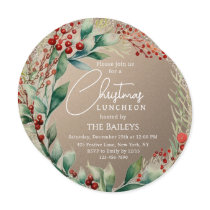 Christmas Luncheon Glitter Winter Floral Wreath Invitation