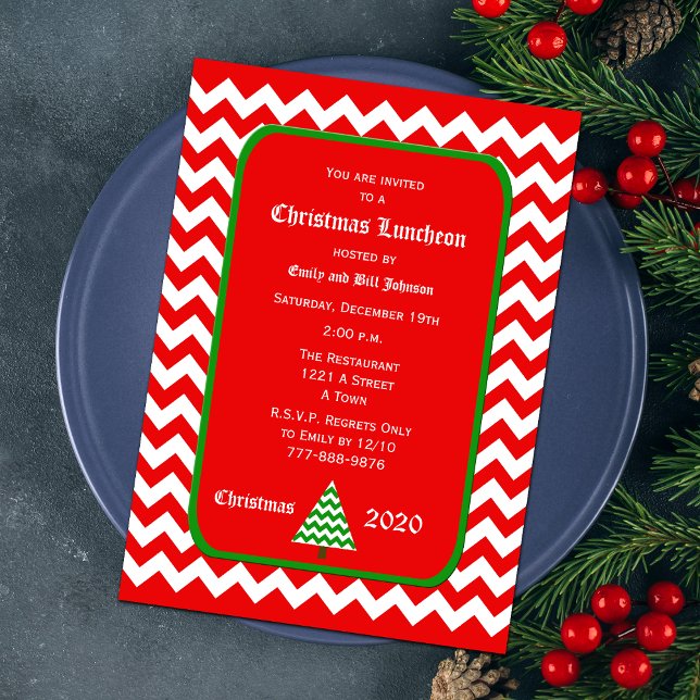 Christmas Luncheon Invitation Red Chevron (Creator Uploaded)