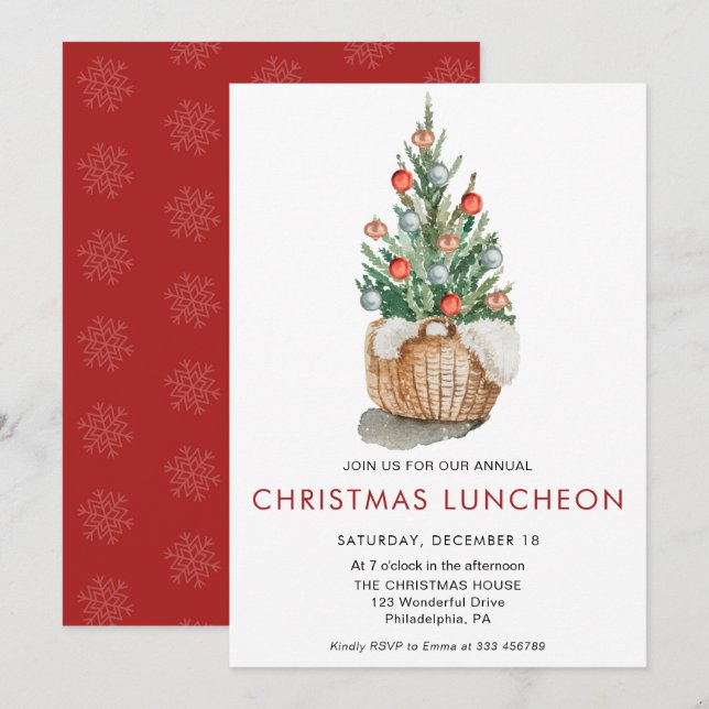 Christmas Luncheon Pine tree Holiday Invitation (Front/Back)