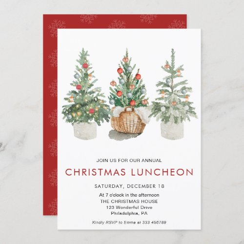 Christmas Luncheon Pine trees Holiday Invitation