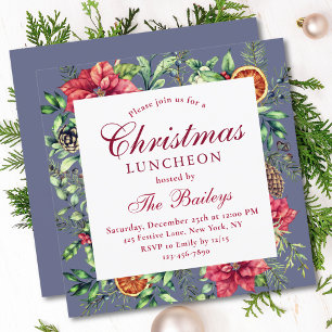 Christmas Luncheon Watercolor Holiday Floral Invitation