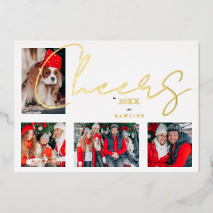 Christmas Luxury Minimalist 4 Photos Family Foil Holiday Card